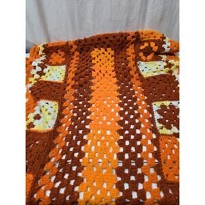 Vintage MCM 70’s Afghan Blanket / Throw Handmade Crochet Granny Sq 24” x 56”